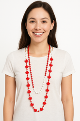Canada Day Maple Leaf Bead Necklaces, Red & White, 3-Pack
